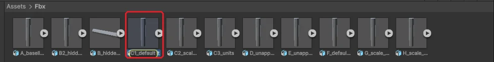 Preparation for Check 1. The FBX inside Assets/Fbx is selected in Unity's Project window