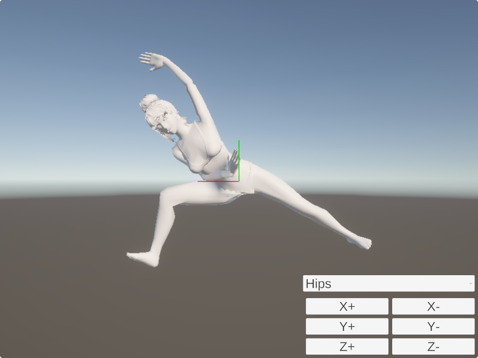 Unityの3Dモデルに反映された傾斜ヨガポーズ