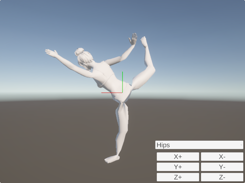 Unityの3Dモデルに反映された片足立ちポーズ